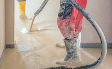 Ardex A 70 Gypflo screed being pumped on 1st floor