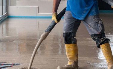 FlowPlus cement based flowing screed being pumped